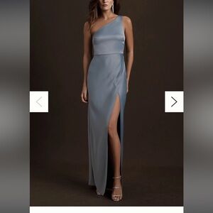 BHLDN Dylan One-Shoulder Satin Side-Slit Gown